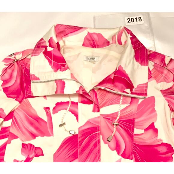 Cache Womens Jacket Pink White Bright Floral Sz. Small Balloon Sleeves Zip Front - Picture 15 of 15